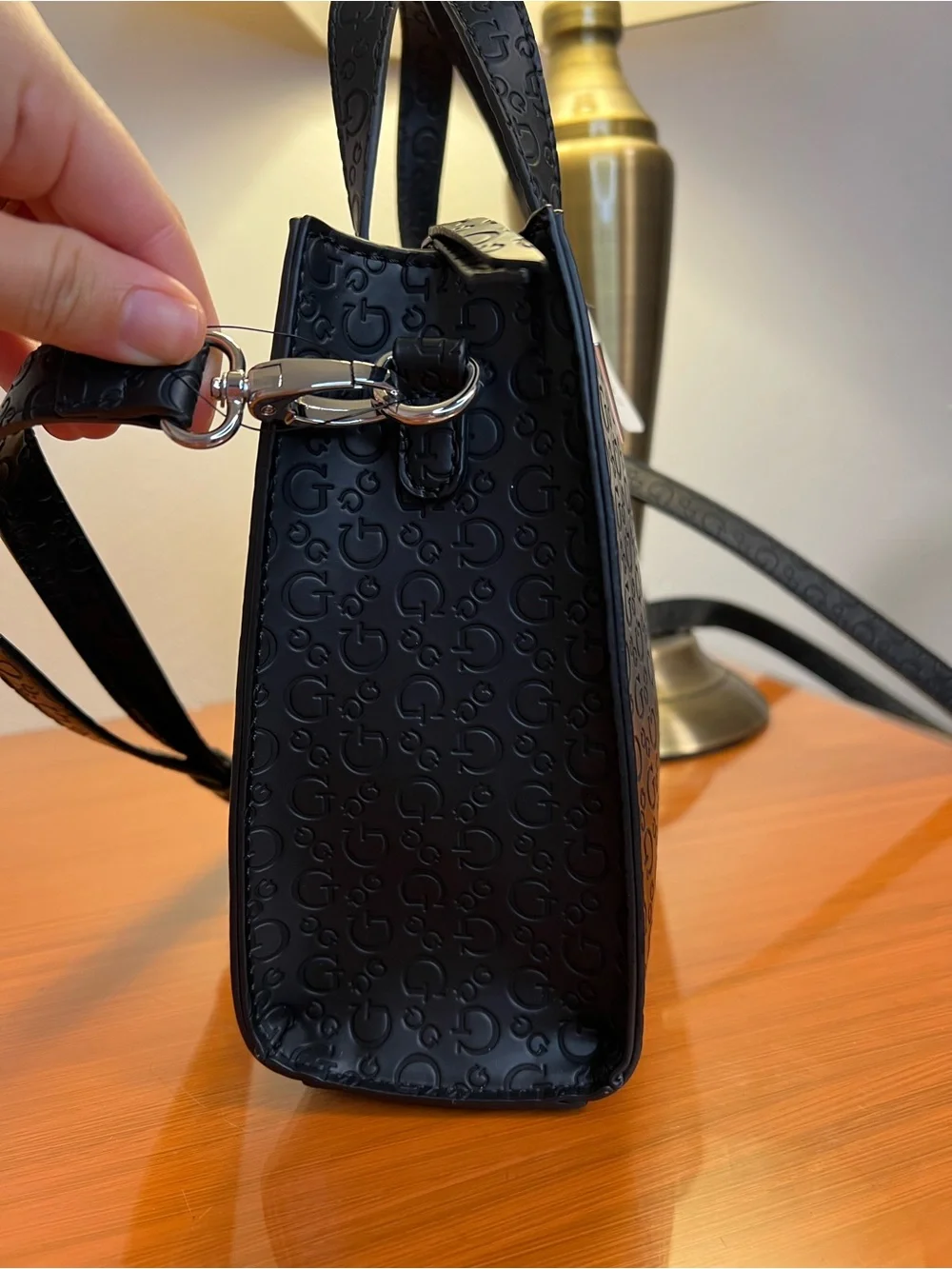 GUESS Black Embossed Logo Mini Satchel Crossbody Bag